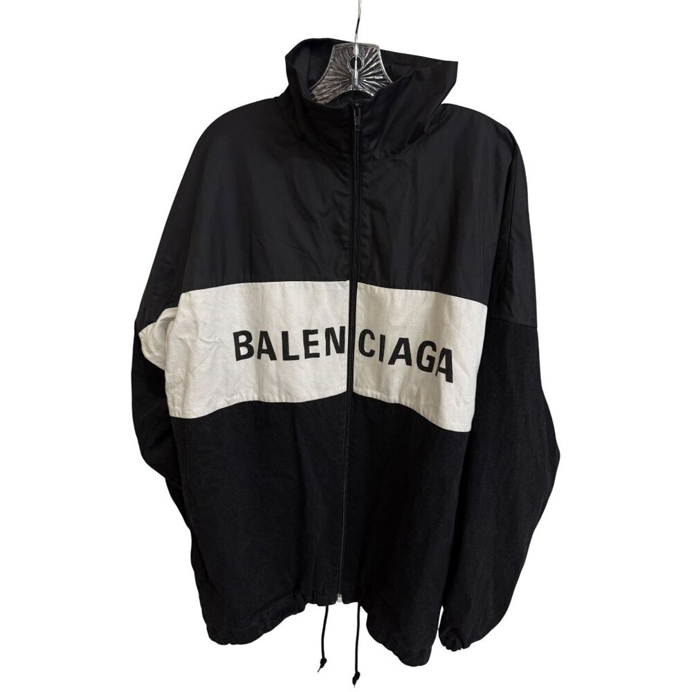 Balenciaga Black & White Logo Windbreaker Jacket Size 34 Lightweight & Stylish O